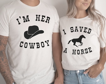 Matching Couples Country Festival Shirts, Couple Cowboy Shirt, Funny Couples TShirt, Inappropriate Couple Tee, Husband Wife Rodeo T Shirt