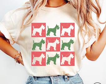 Schnauzer Christmas Comfort Colors Dog Mom TShirt, Miniature Schnauzer Dog Owner Christmas T-Shirt, Schnauzer Dog Lover Christmas Tee Shirt