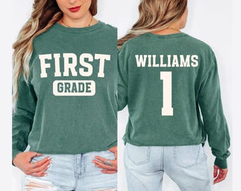 Custom Comfort Colors Long Sleeve Grade Level Teacher Shirt