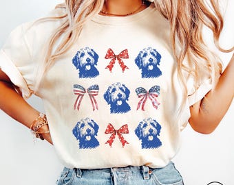 Goldendoodle Comfort Colors Dog Mom 4th of July Shirt, Doodle Dog Owner TShirt, Dog Lover Patriotic Tee Shirt, Labraoodle Dog Mama T-Shirt