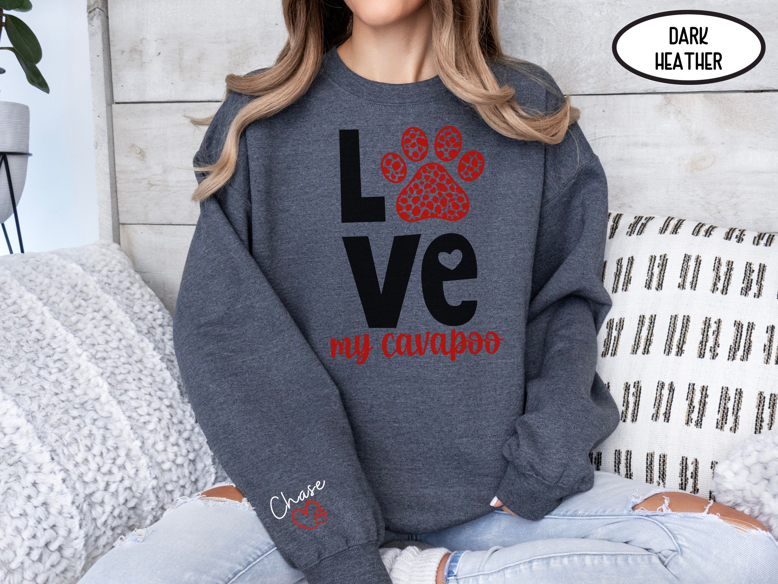 Custom Cavapoo Womens Valentines Day Sweatshirt, Cute Cavapoo Owner ...