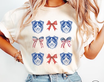 Australian Shepherd Comfort Colors Dog Mom 4th of July Shirt, Shepherd Dog Owner TShirt, Dog Lover Patriotic Tee Shirt, Dog Mama T-Shirt