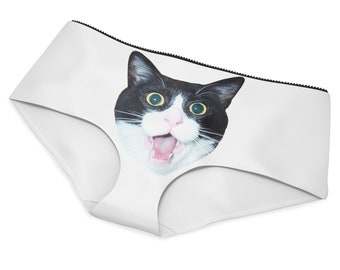 The Shocked Cat: bragas hipster lindas y cómodas con estampado gráfico de gato, idea de regalo divertida para despedida de soltera, regalo único para despedida de soltera.