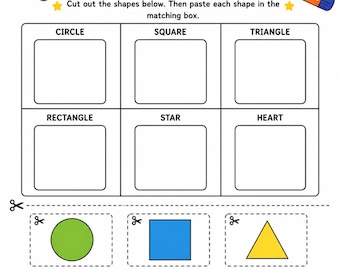 Learn Shapes Cut and Paste Worksheet | Preschool Shape Matching Activity | Printable Kindergarten Fine Motor Practice | PDF Download