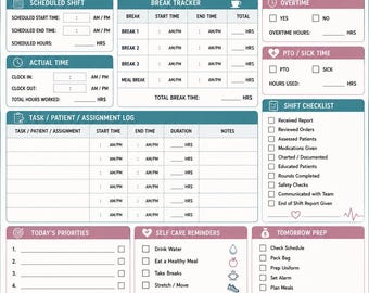 Nurse Shift Planner Printable | RN Time Tracker | CNA Daily Planner | Nursing Work Log | Shift Schedule | Overtime Tracker |Digital Download