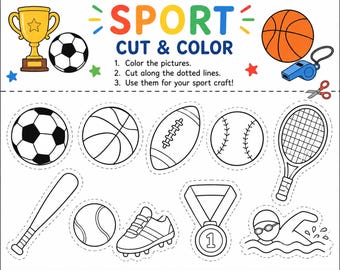 Knutselen voor sport, knip- en kleurplaten | Afdrukbare activiteiten voor kinderen (digitale download)
