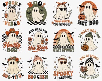 Retro Ghost SVG Bundle | Spooky Halloween Designs (Digital Download)