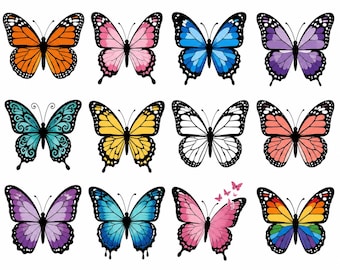 Kleurrijke vlinder SVG-bundel | Floral vlinderbestanden (digitale download)