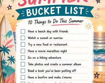 Afdrukbare bucketlist voor tienerzomer | Checklist avontuur, campingdoelen-tracker (digitale download)