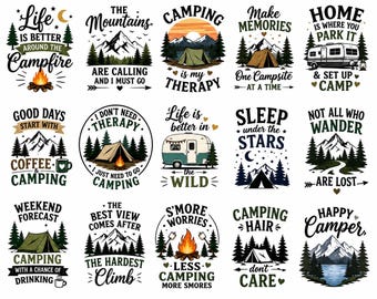 Camping-SVG-bundel | Happy Camper, Campfire Quotes (digitale download)