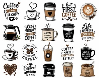 Koffie SVG-bundel | Citaten, mokken, shirts, bekers (Cricut-bestanden)