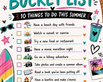 Afdrukbare bucketlist voor tienerzomer | Checklist avontuur, werkblad doelen (digitale download)