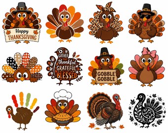 Thanksgiving Turkije SVG-bundel | Craftingbestanden herfstboerderij (download)