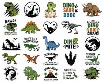 Dinosaurus SVG-bundel | T-Rex, triceratops, stegosaurusafbeeldingen (directe download)