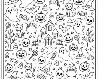 Halloween I Spy Coloring Page Printable | Halloween Activity Sheet for Kids | Find & Count Game | Preschool Kindergarten Classroom Party