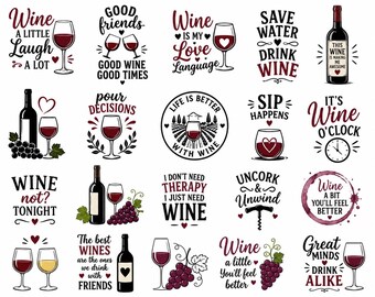 Wine SVG Bundle | Funny Wine Quotes SVG | Wine Lover SVG | Wine Cricut Files | Girls Night Download