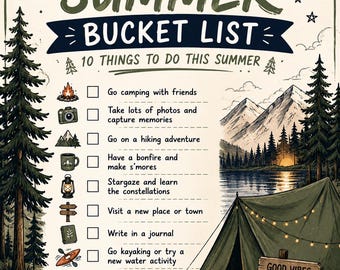 Bucketlist voor tienerzomerkamperen | Checklist avontuur (digitale download)