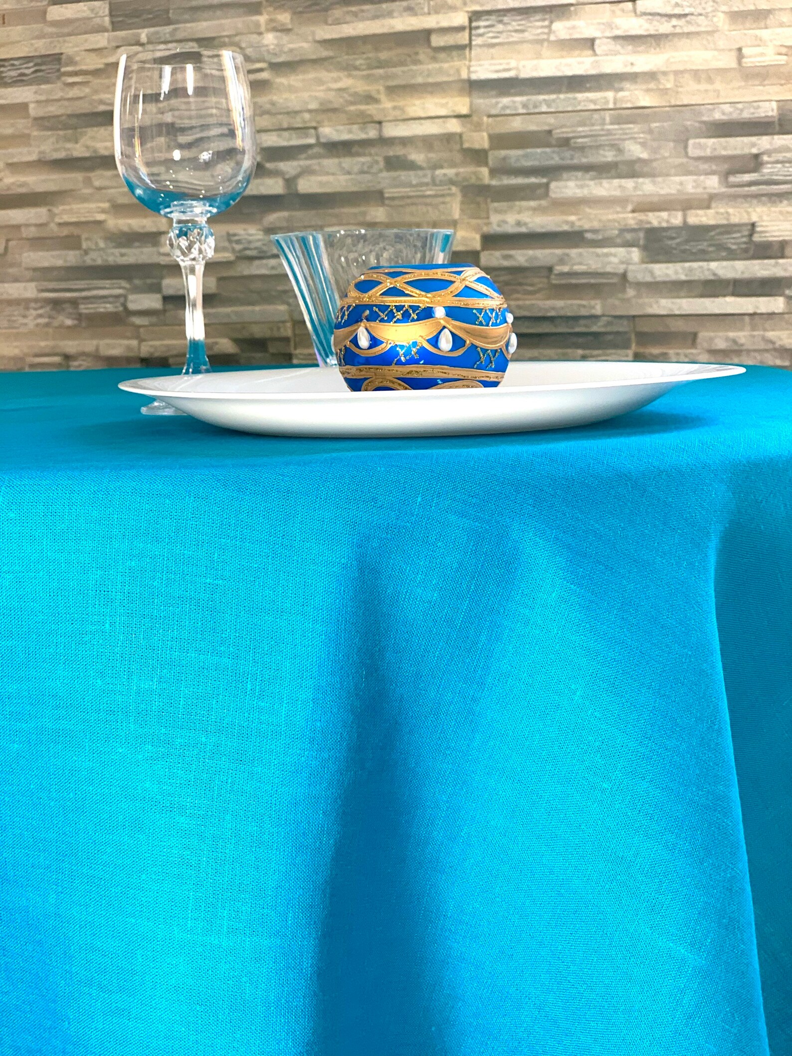 Turquoise Linen TableCloth Round Square Rectangular Table Etsy