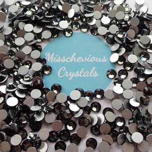 Strass en verre à dos plat Black Diamond, bling, vente en gros, scintillement, artisanat, embellissement de costume, burlesque, danse, glamour