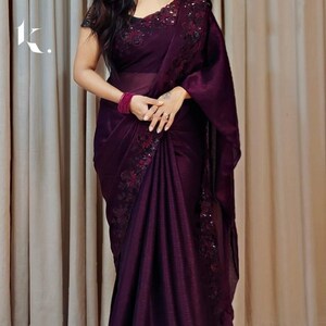 Amazing Georgette material sequence work in wine color saree – ajmera-retail-sgquangbinhtourist.com.vn