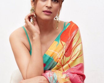 340px x 270px - Orange Color Celebrity Inspired Saburi Silk Saree With - Etsy Canada