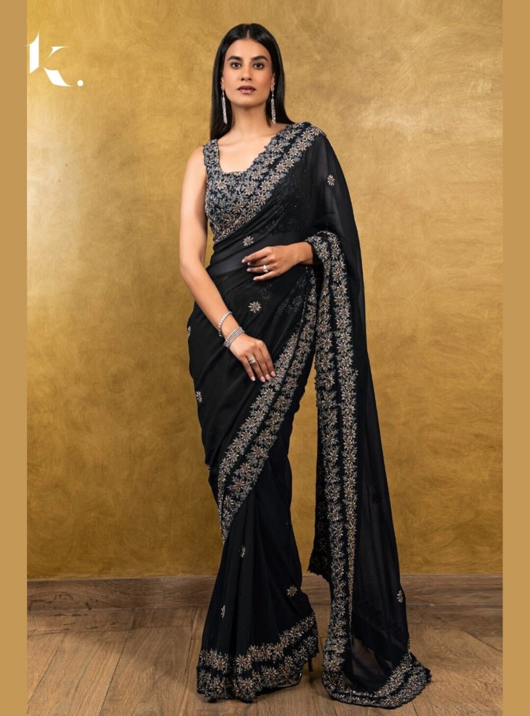 Black Heavy Rangoli Silk Thread Embroidered Cutwork Saree, Saree for ...