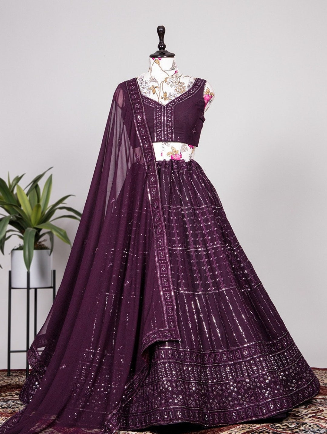 Wine Color Designer Lehenga Choli Wear Party Wear Indian Etsy