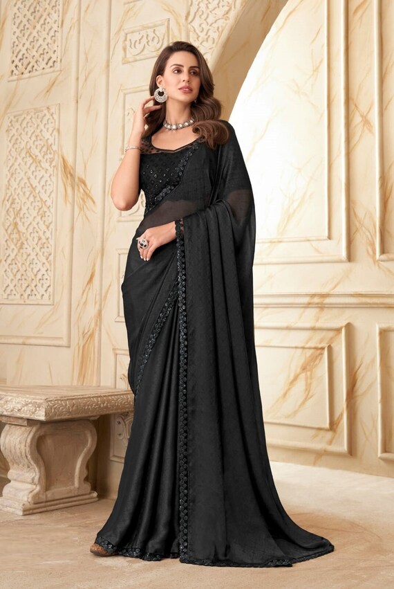 Buy Designer Sarees, Salwar Kameez, Kurtis & Tunic and Lehenga  Choli.Delightful Silk Black Saree