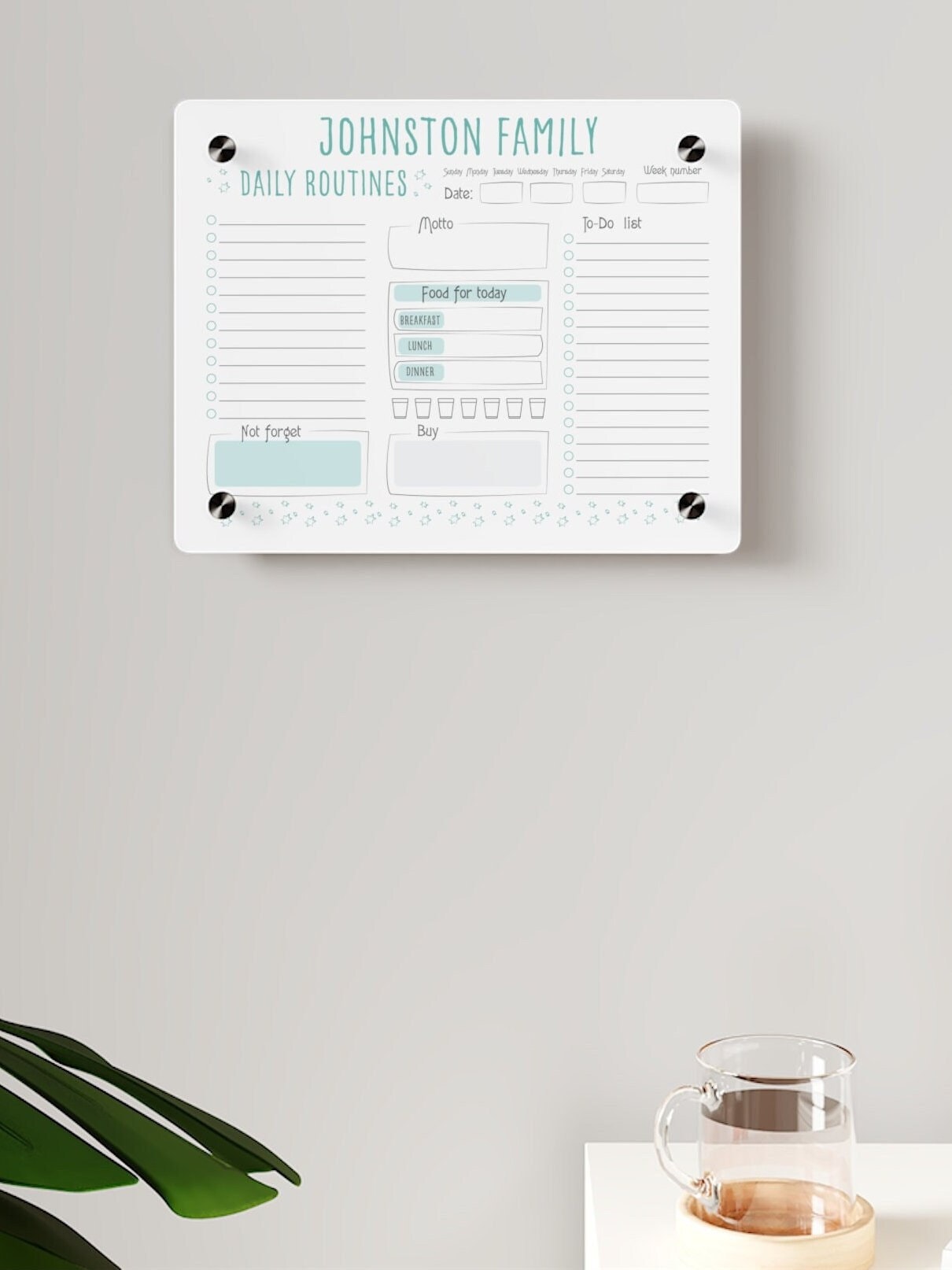 Acrylic Dry Erase Board, Wall Chart Daily Routine, Family Planner, Home
