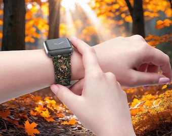 Mushroom Print Apple Watch Band, Watch Bands, Vegan Leather Strap With Mushroom, Botanical Nature Watch Strap, Iwatch, 38mm 40mm 42mm 44mm