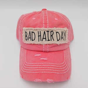 Women&#39;s Adjustable Hat Bad Hair Day Embroidery Patch on Distressed Cap
