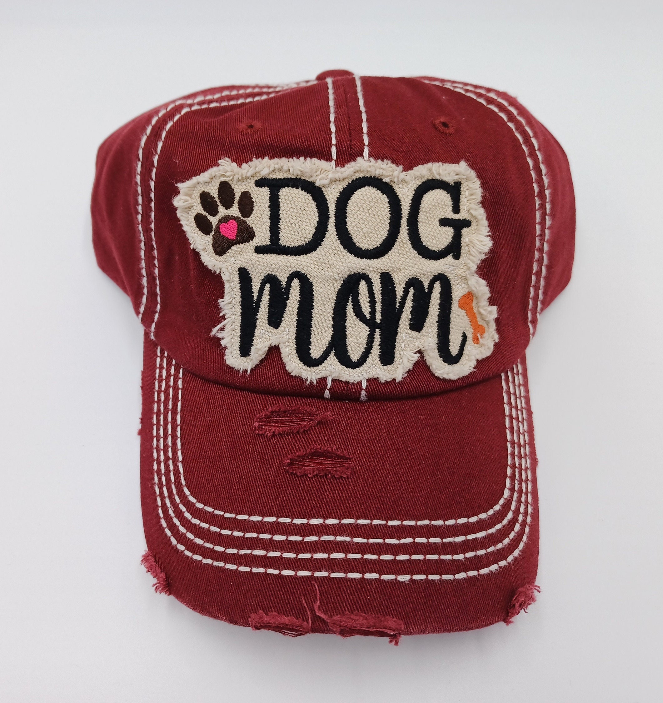 Women's Dog Mom Baseball Cap - Bone & Paw Patch Embroidery Hat