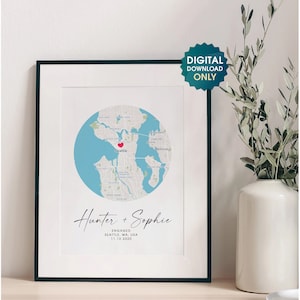 Custom Map Print, Personalised Engagement Gift, Engagement Map, Gift for Couple, Custom Map, Personalised Location Print, Engagement Gift