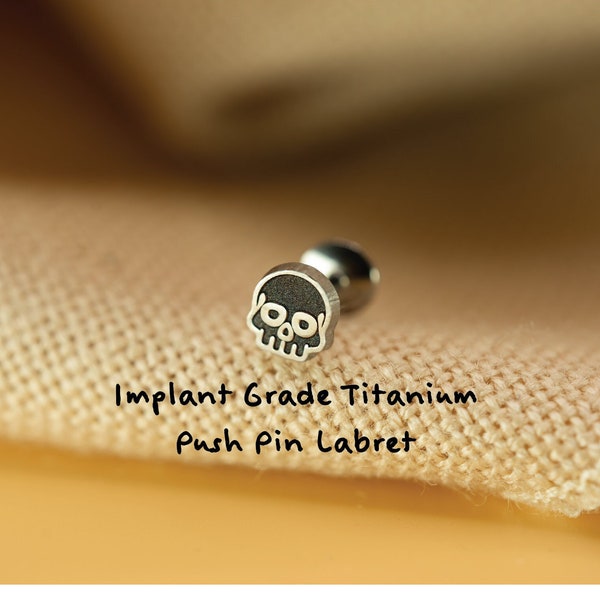 Skull Stud Earring, Threadless Implant Grade Halloween Skull, Flat Back Cartilage Labret