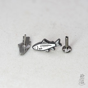 Flat Back Titanium Fish Stud Earring, Push Pin Threadless Trout Jewelry, Medical Grade Trout, Implant Grade Push Back, Sold Individually