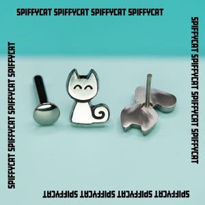 Titanium Cat Flat Back Stud Earring, Handmade Hypoallergenic Cat Earring, Titanium Push Back Stud, Implant Grade Titanium, Sold Individually