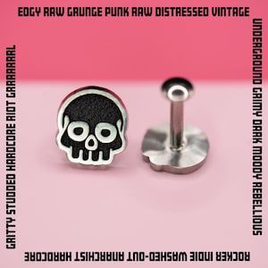 Skull Stud Earring, Halloween Studs, Spooky Jewelry, Threadless Implant Grade Halloween Skull, Flat Back Labret, Sold Individually
