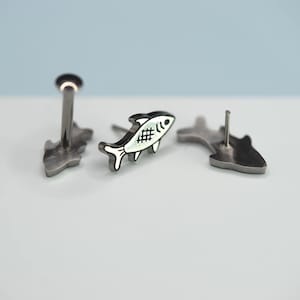 Small Titanium Fish Stud Earring, Threadless Animal Earrings, Titanium Sushi Fish, Implant Grade Push Back Studs, Sold Individually