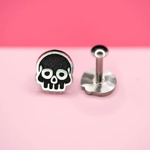 Schädel-Bolzenohrring, Halloween-Bolzen, gruseliger Schmuck, fadenloser Halloween-Schädel mit flacher Rückseite, einzeln erhältlich