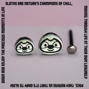Sloth Stud Earring, Titanium Sloth Push Backs, Hypoallergenic Animal Earring, Cute Stud, Implant Grade Titanium, Flat Back Sold Individually