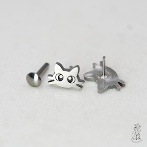 Cat Flat Back Titanium Stud Earring, Implant Grade Titanium, Hypoallergenic Push Pin Flat Back, Sold Individually