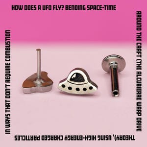 UFO Stud Earring, Handmade Space Ship Earring, Threadless Implant Grade Titanium UFO, Flat Back Cartilage Labret, Sold Individually