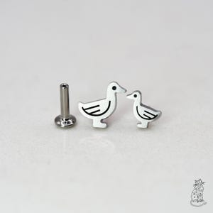 Kleiner Enten-Ohrstecker mit flachem Rücken, hypoallergene Titanente, medizinischer Titan-Druckstift, einzeln erhältlich