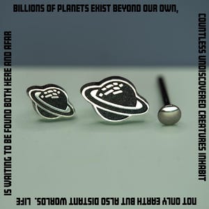 Flat Back Earring, Titanium Saturn Earrings, Threadless Implant Grade Titanium Planet, Push Back Cartilage Labret, Sold Individually