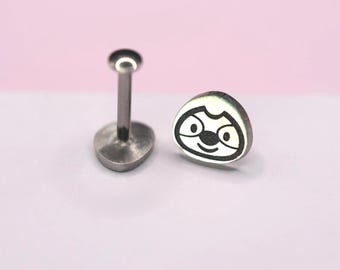 Sloth Stud Earring, Titanium Sloth Push Backs, Hypoallergenic Animal Earring, Cute Stud, Implant Grade Titanium, Flat Back Sold Individually