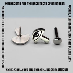 Paddenstoeloorbel voor gevoelige huid, titanium paddenstoelknop, hypoallergene piercingsieraden, cadeau voor paddenstoelenliefhebber, afzonderlijk verkocht