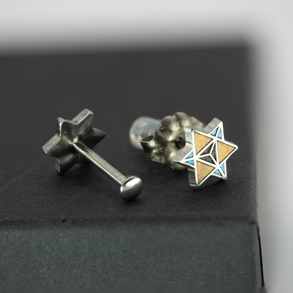 Star of David Stud Earring, Hypoallergenic Titanium Earrings, Sacred Geometry Earrings, Push Back Stud, Merkaba Star, Flat Back Labret