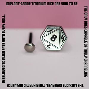 Dice Earring, Titanium 8 Sided Dice Stud, Implant Grade Titanium, Flat Back Threadless Push Back Earring, Sold Individually