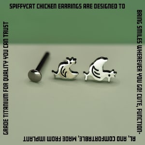Chicken Hen Stud Earring, Titanium Chicken Nap Earring, Hypoallergenic Hen Earring, Push Back Stud, Implant Grade Titanium,Sold Individually