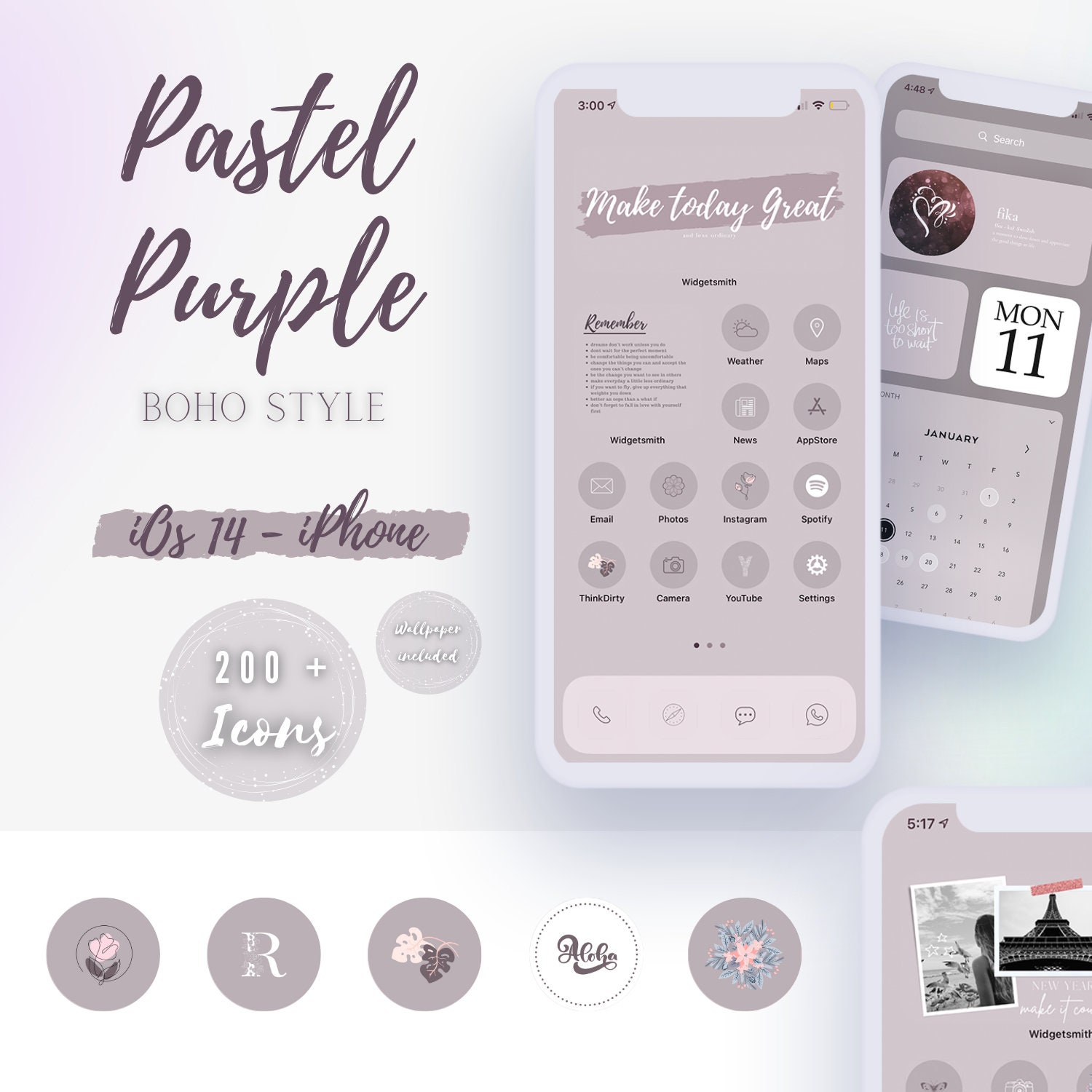 IOS App Icons Aesthetic Pastel Purple/Pink Round & Square | Etsy